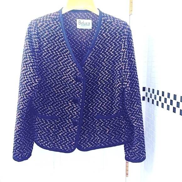 Beluva black mixed tweed cotton woven jacket. Pockets on front. Unlined.Size S/M - Picture 3 of 7